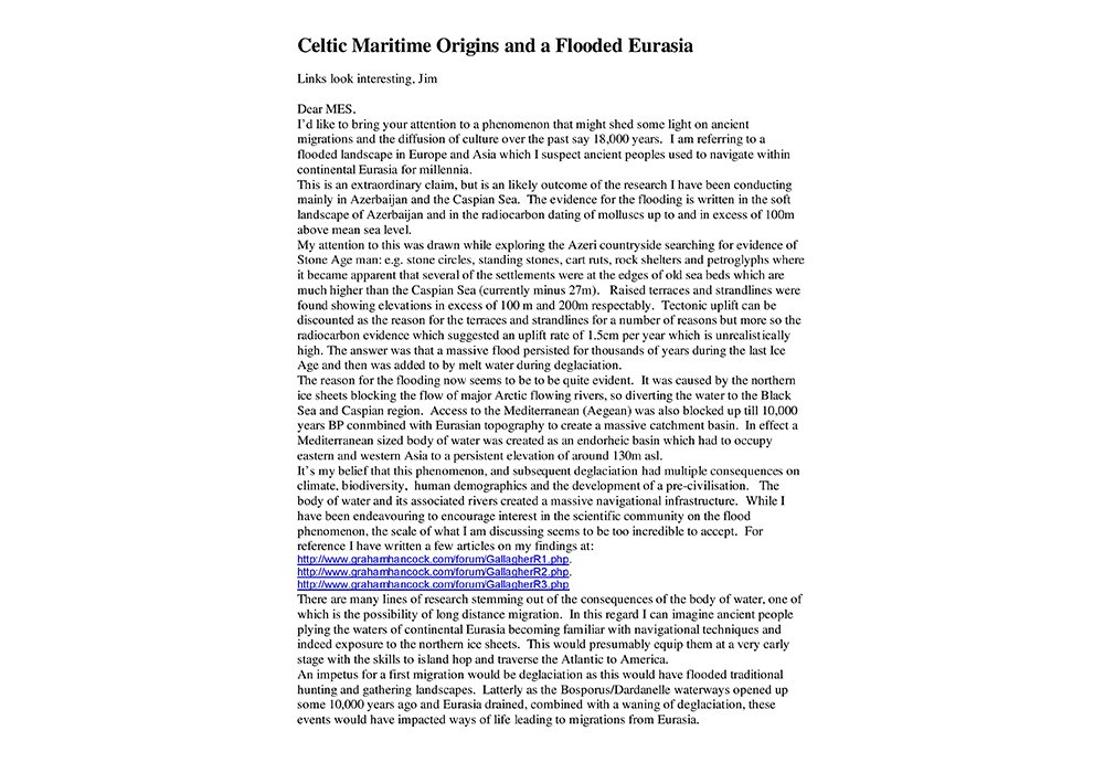 Celtic Maritime Origins and a Flooded Eurasia